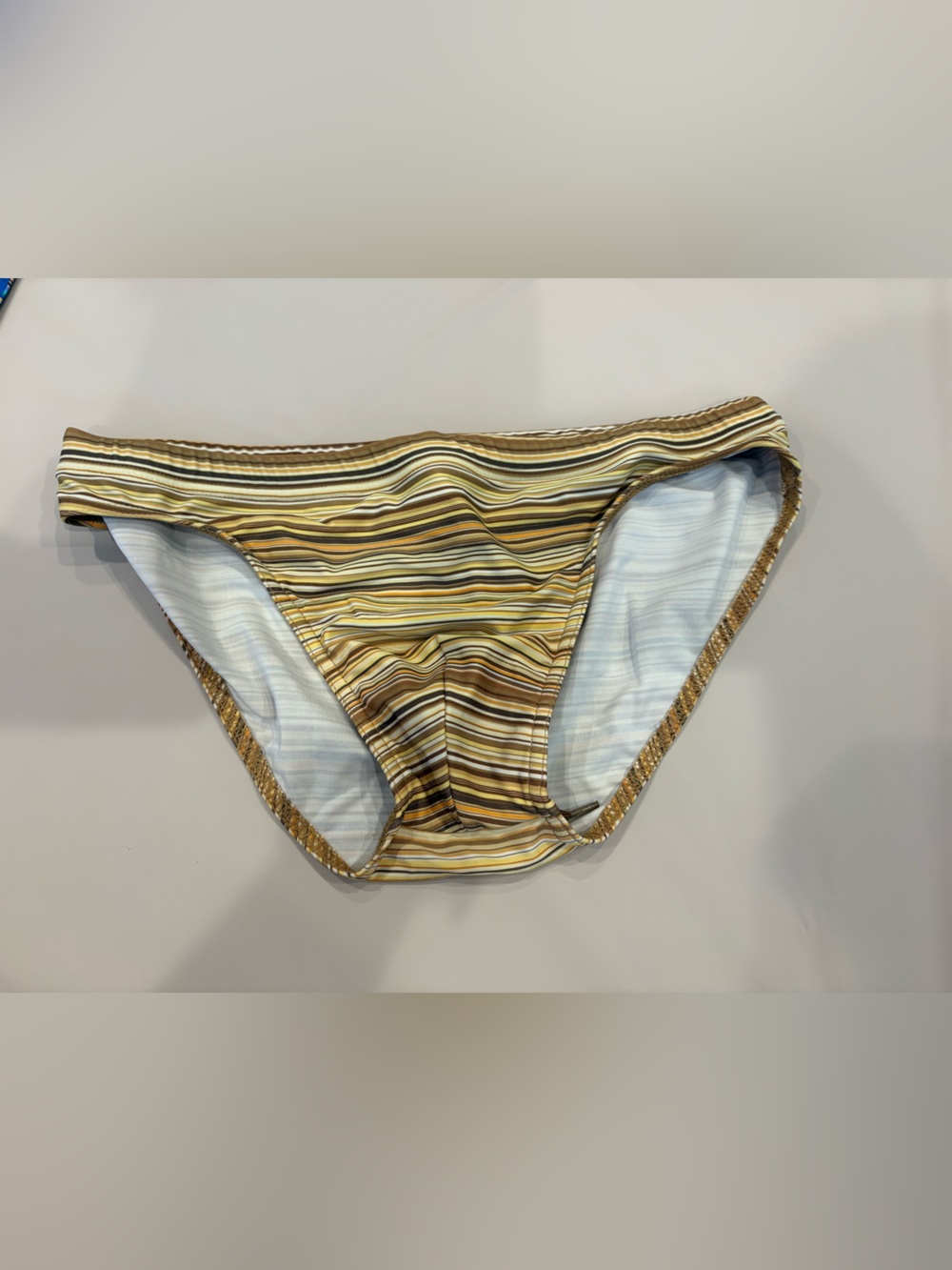 Men's Striped Swim Crop Top in Yellow and Brown